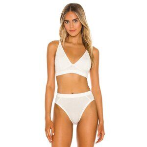 RICHER POORER Bone White Deep V High Cut Modal Cotton Bralette Bra, Size S